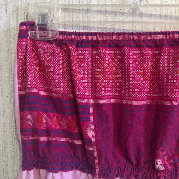 Strapless Hmong inspired short mini dress pink - Picture 2 of 5